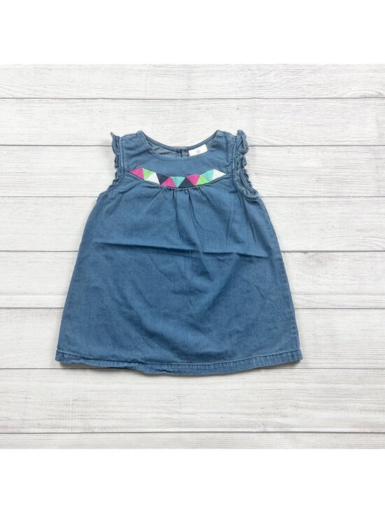Hanna Andersson Other - Hanna Andersson Girls Tunic Denim Dress Sleeveless Triangle Embroidery Design 8